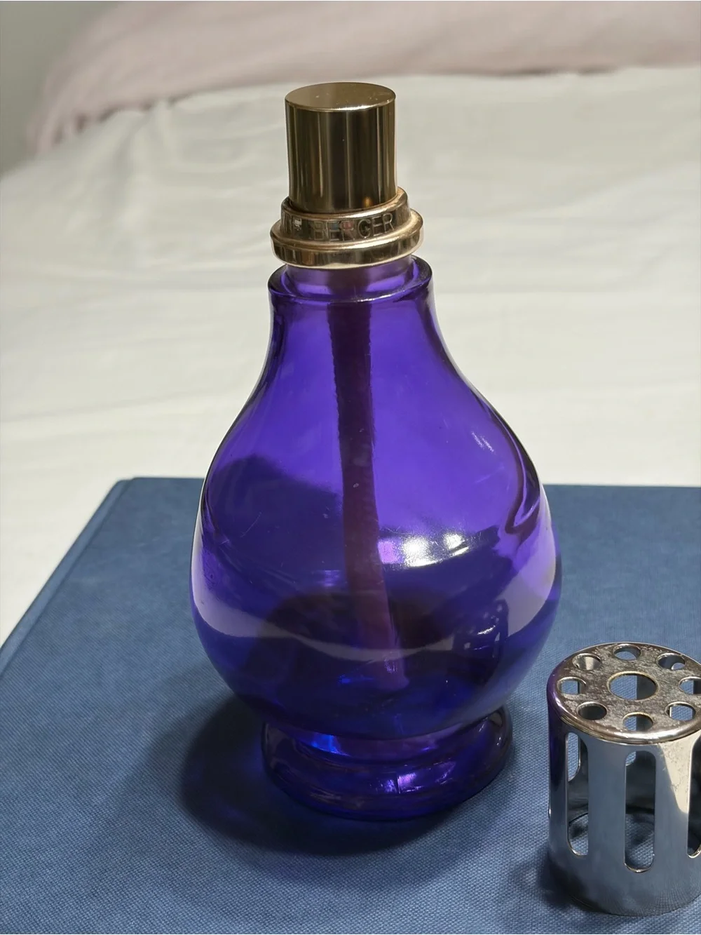 Handblown Royal Purple Glass French Lamp Berger with Gold-Tone Top